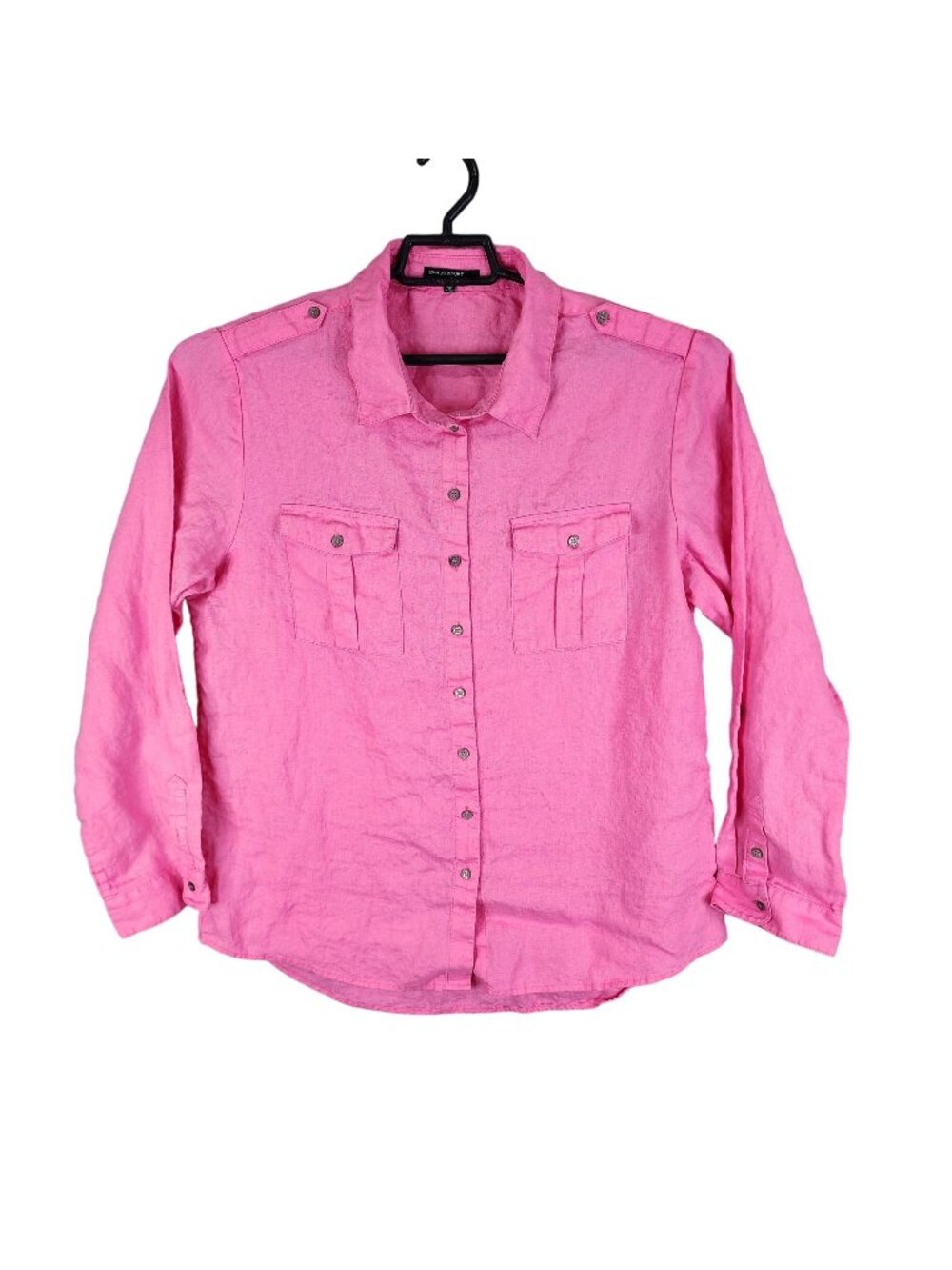 Womens Chaus Sport Pink 100% Linen Button Up Shirt Long Sleeve Pockets Size L